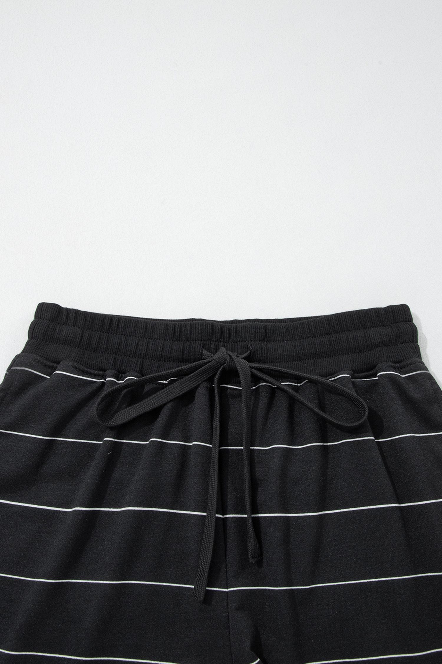 Black Stripe Half Sleeve Tee Drawstring Shorts 2pcs Set