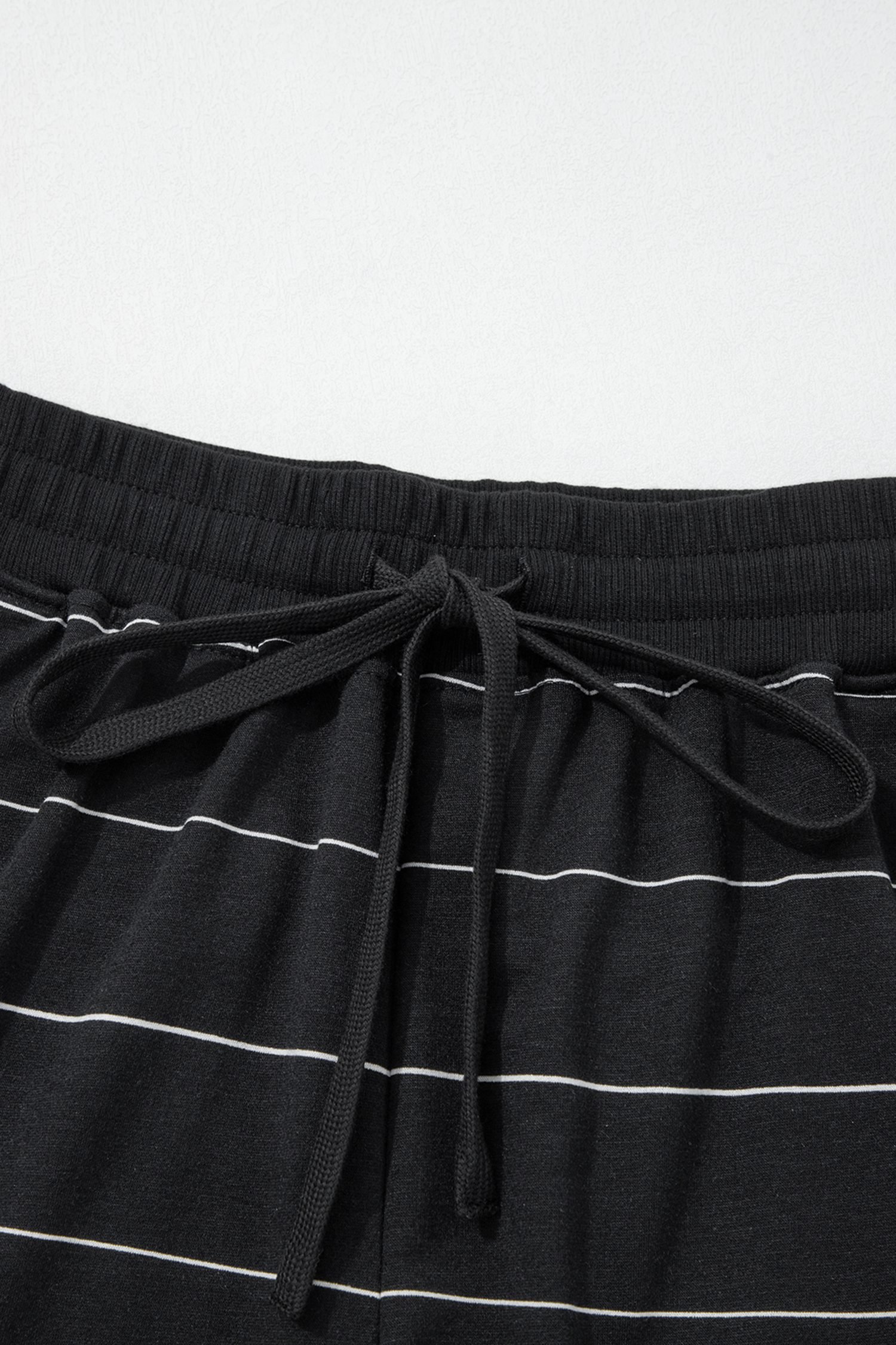 Black Stripe Half Sleeve Tee Drawstring Shorts 2pcs Set