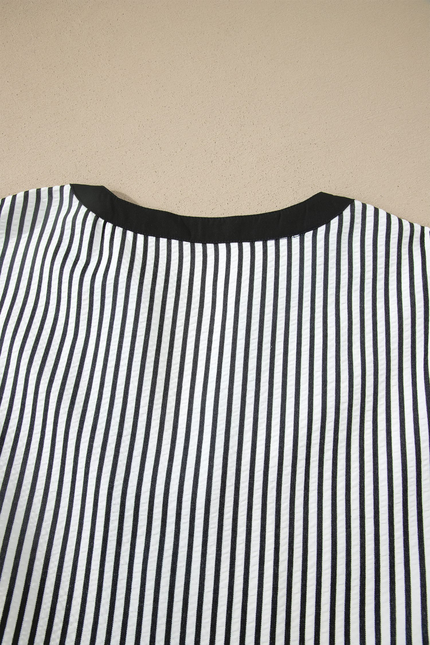 Black Stripe Plus Size Slit V Neck Tiered Flutter Sleeve Maxi Dress
