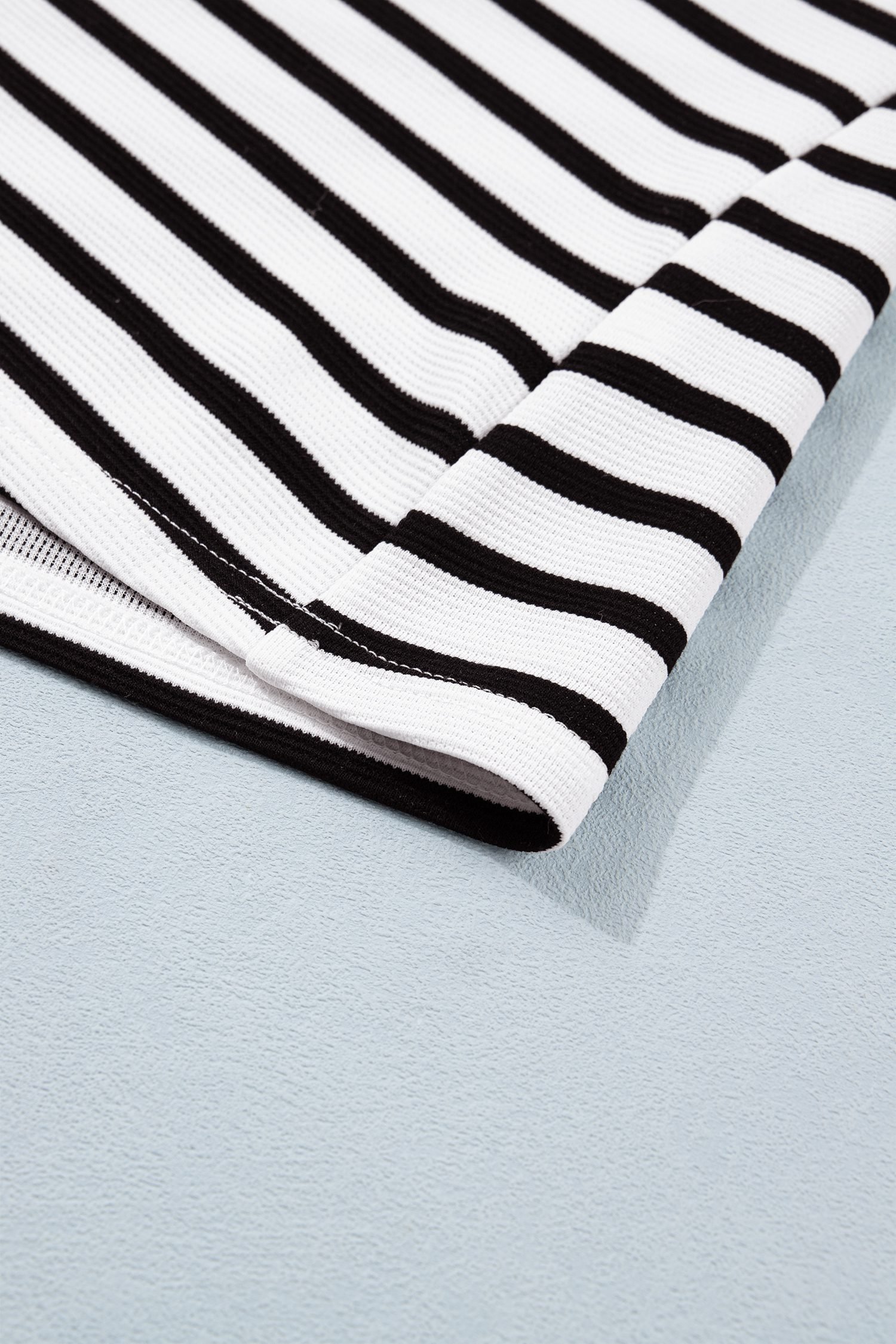 Black Stripe Short Puff Sleeve Color Block Polo Collar Blouse