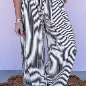 Black Stripe Wide Leg Casual Pants