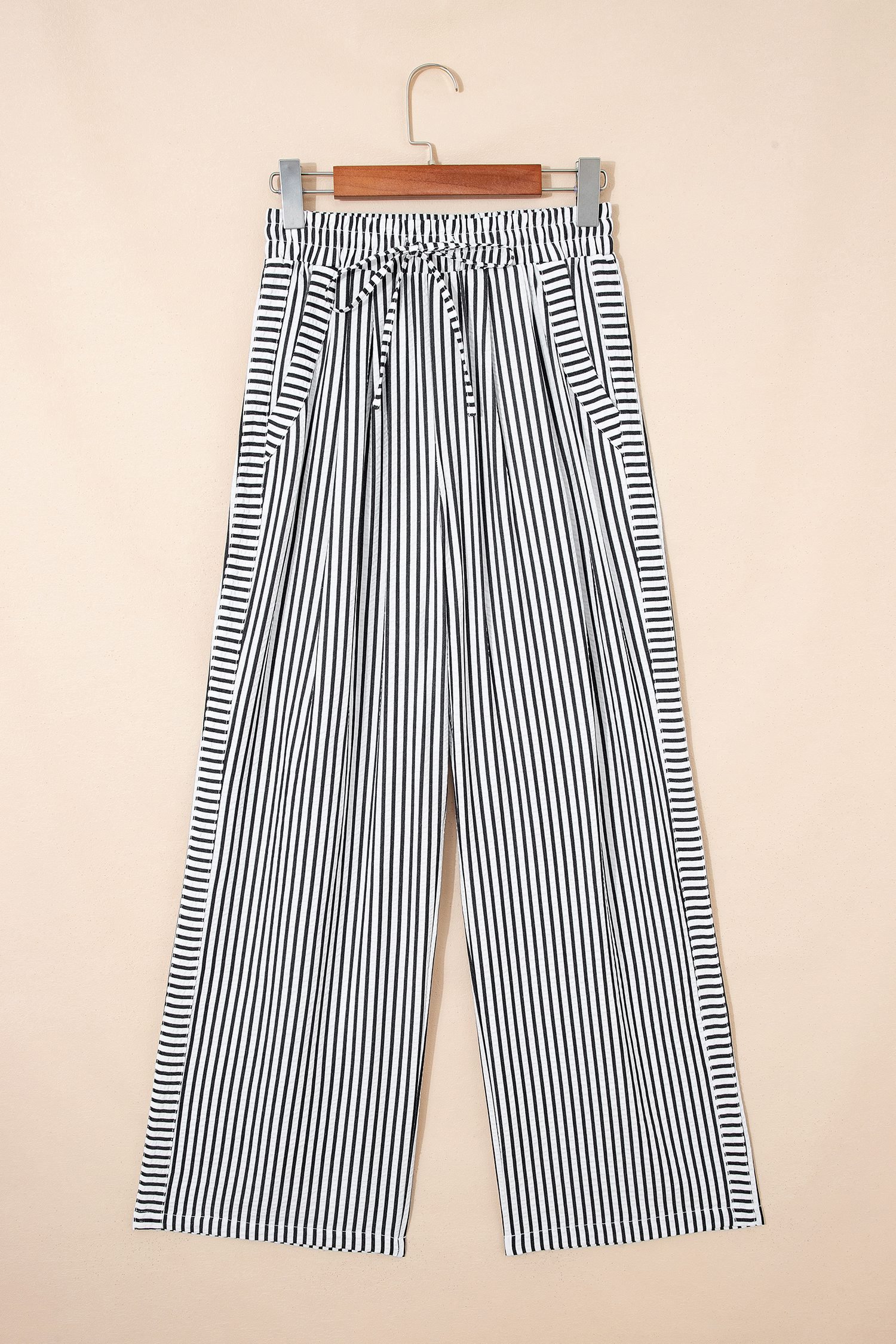 Black Stripe Wide Leg Casual Pants