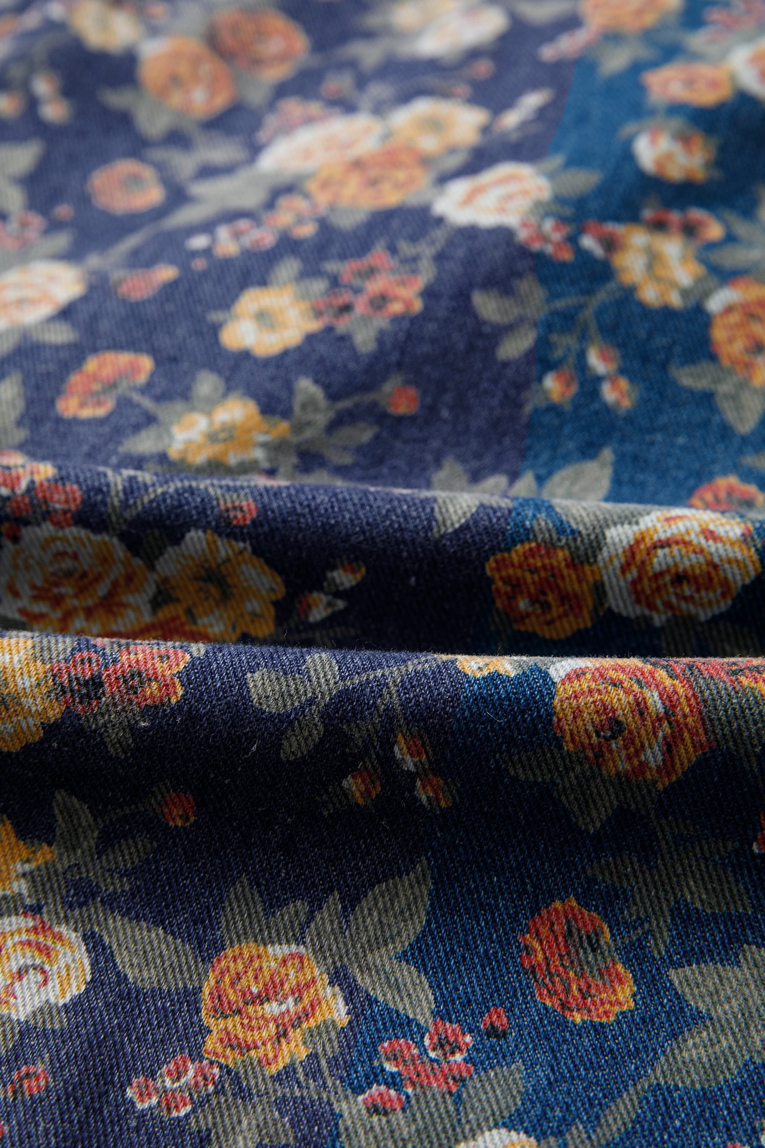 Blue Retro Floral Print Bow Tie V Neck Sleeveless Pleated Loose Denim Romper