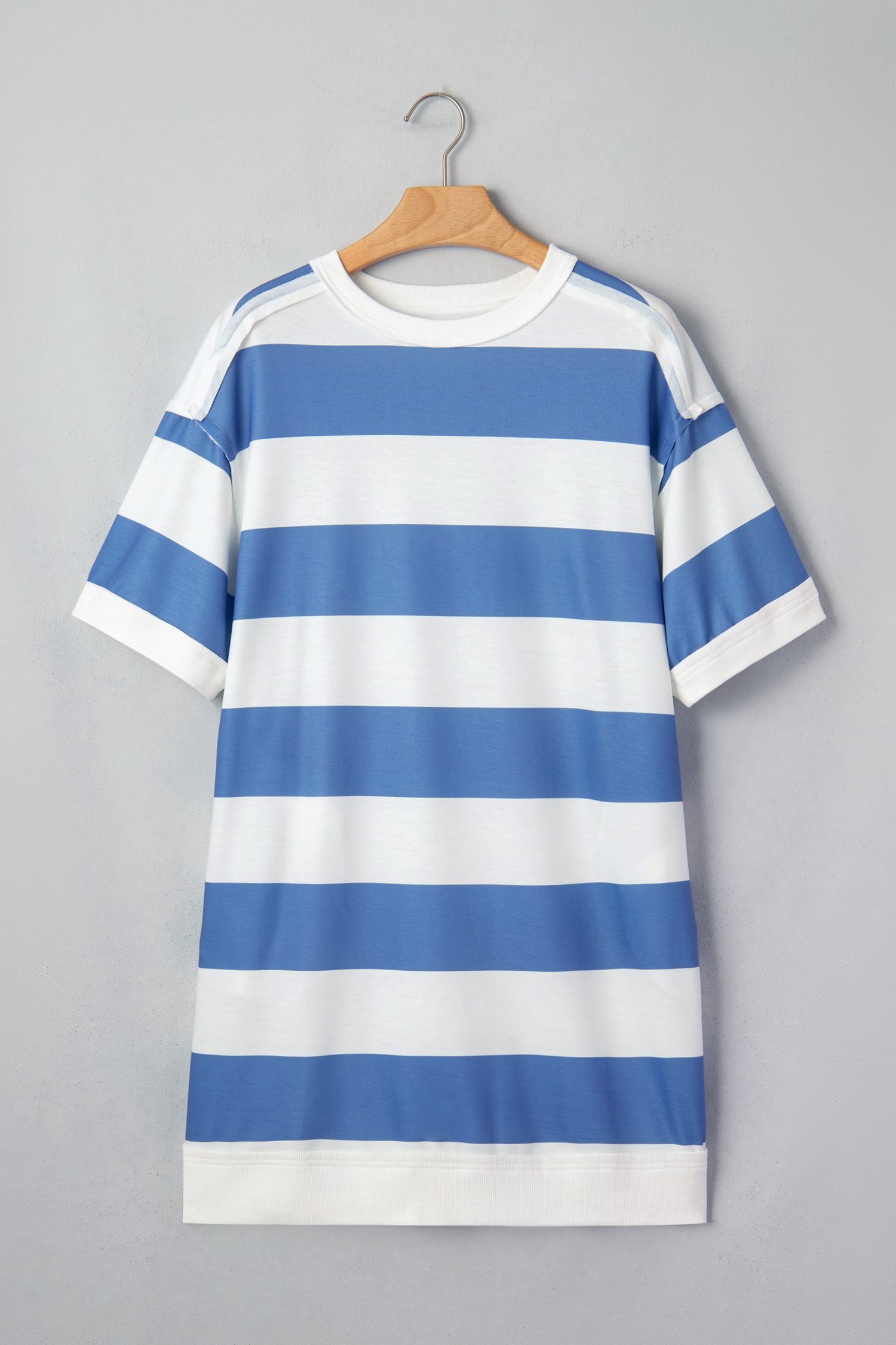 Blue Stripe Raw Seam Shoulder Detail Casual Tee Dress