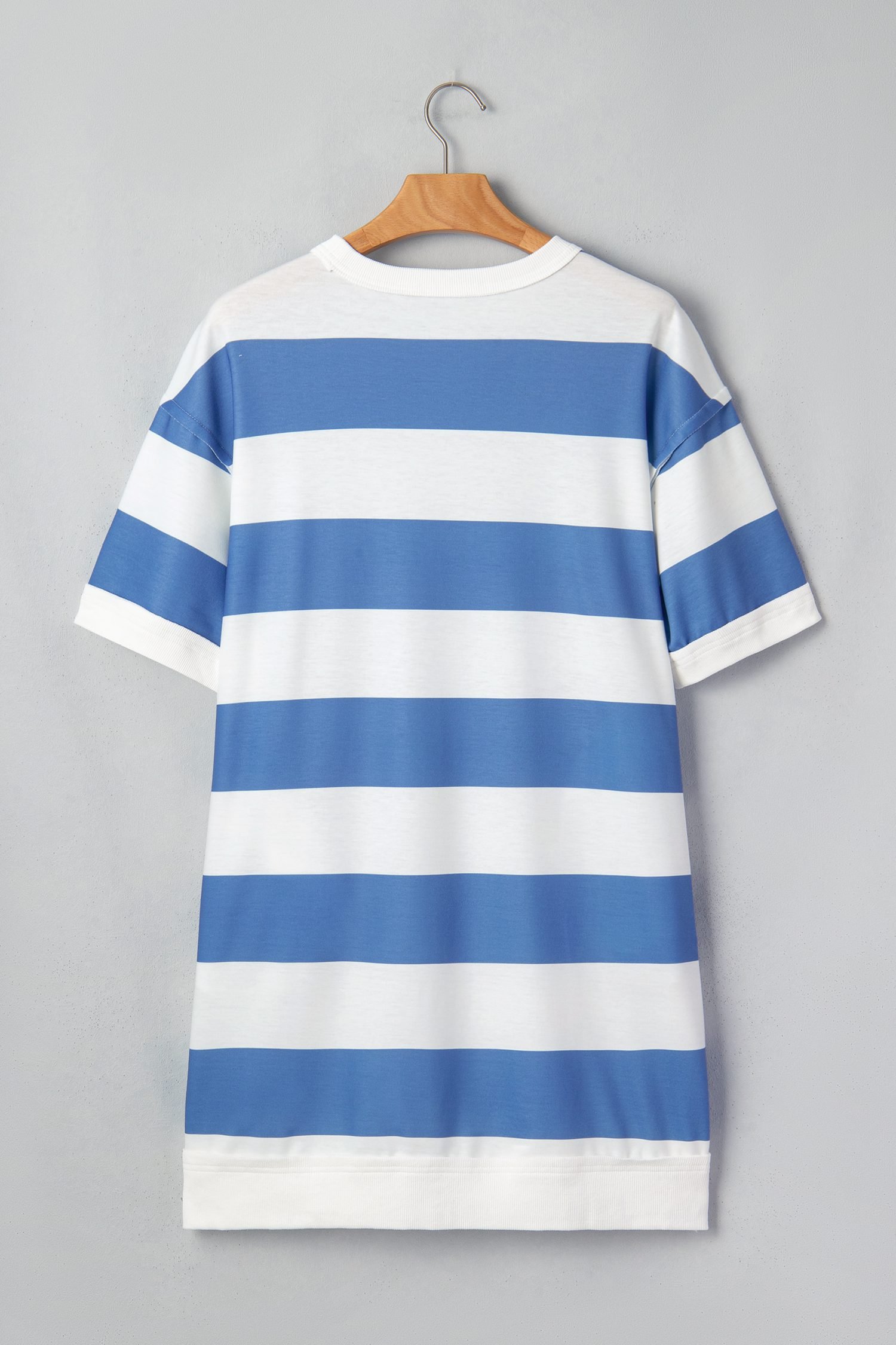 Blue Stripe Raw Seam Shoulder Detail Casual Tee Dress