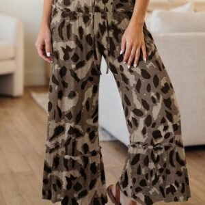 Brown Camo Print Wide Leg Casual Pants
