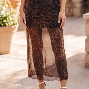 Brown Leopard Sheer Maxi Skirt