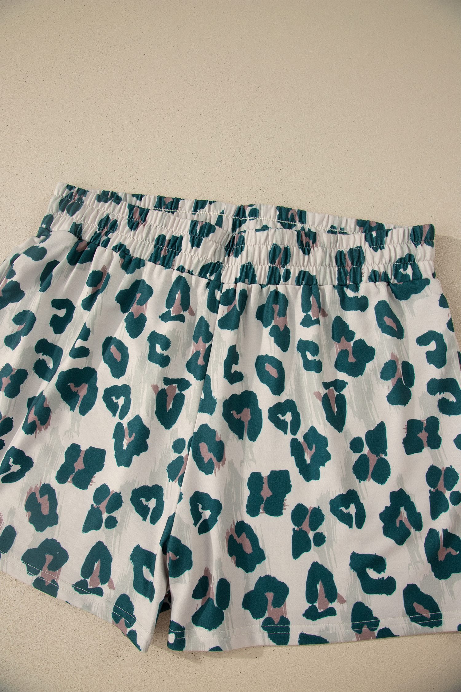 Brown Plus Size Leopard Color Block Trim Short 2pcs Set
