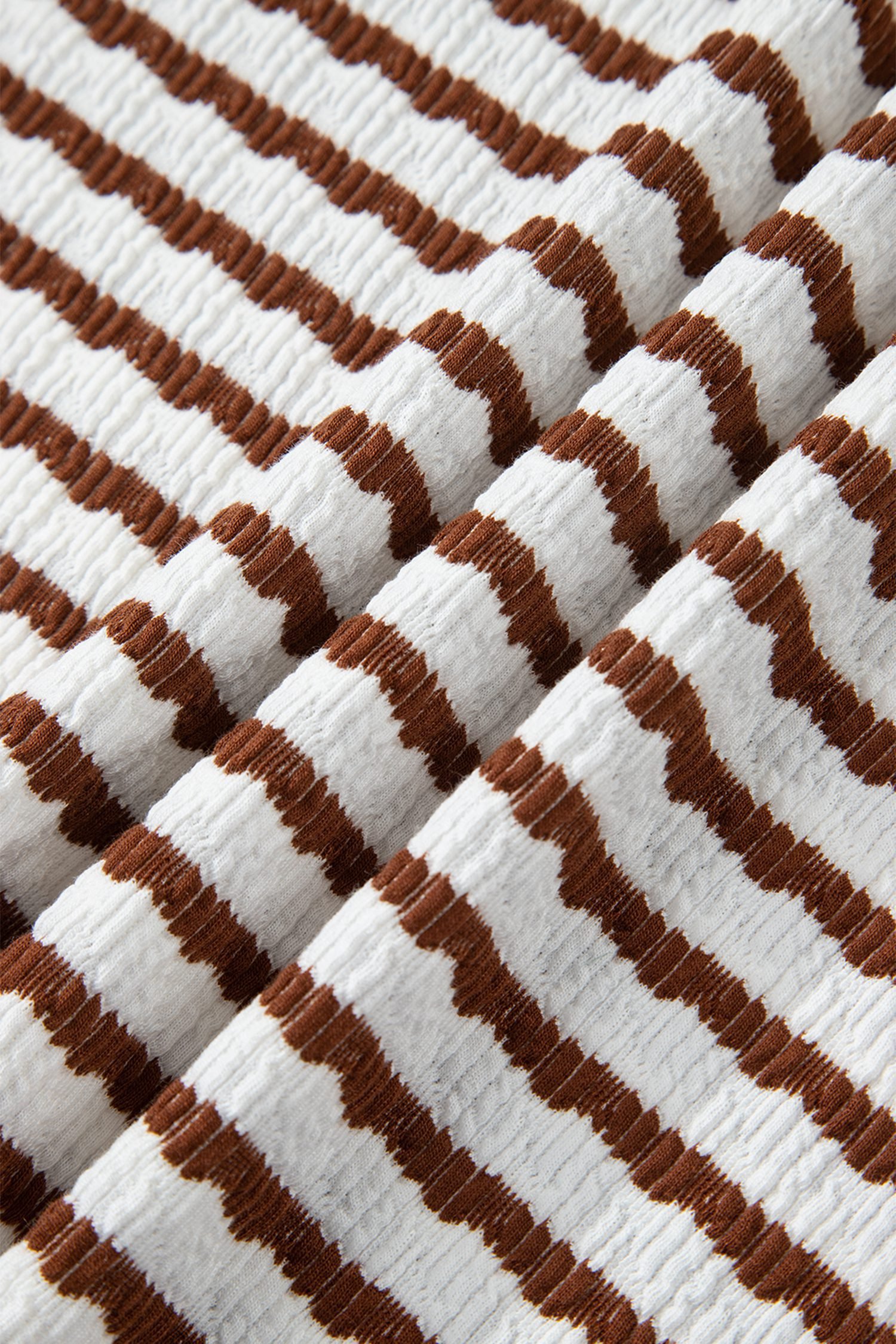 Brown Stripe Textured Knit Split Hem Half Sleeve Loose Top