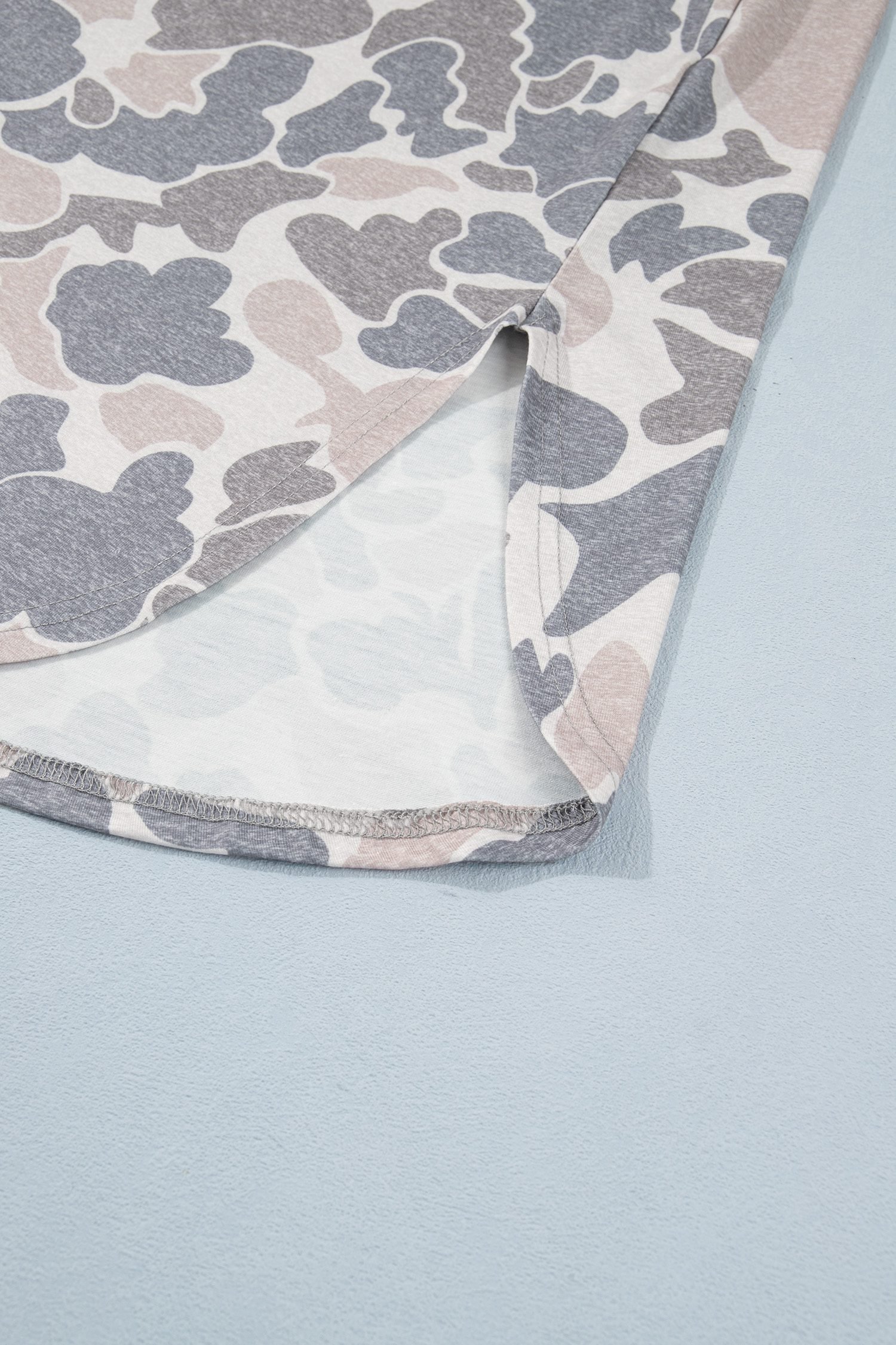 Multicolour Camouflage Print Short Sleeve Drop Shoulder Side Slit Casual Dress