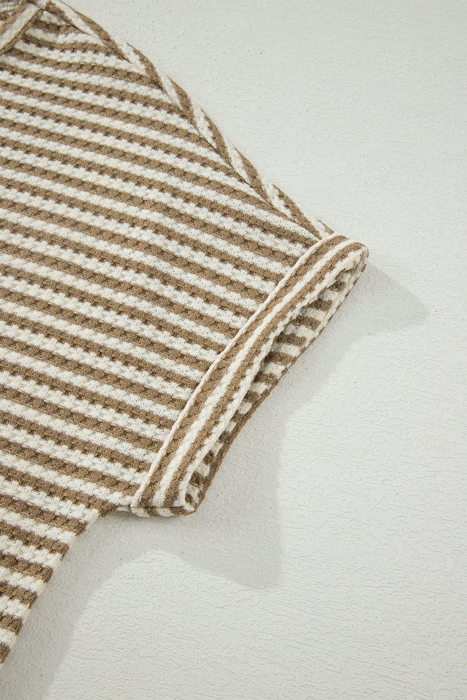 Brown Stripe Breathable Textured Knit Short 2pcs Set