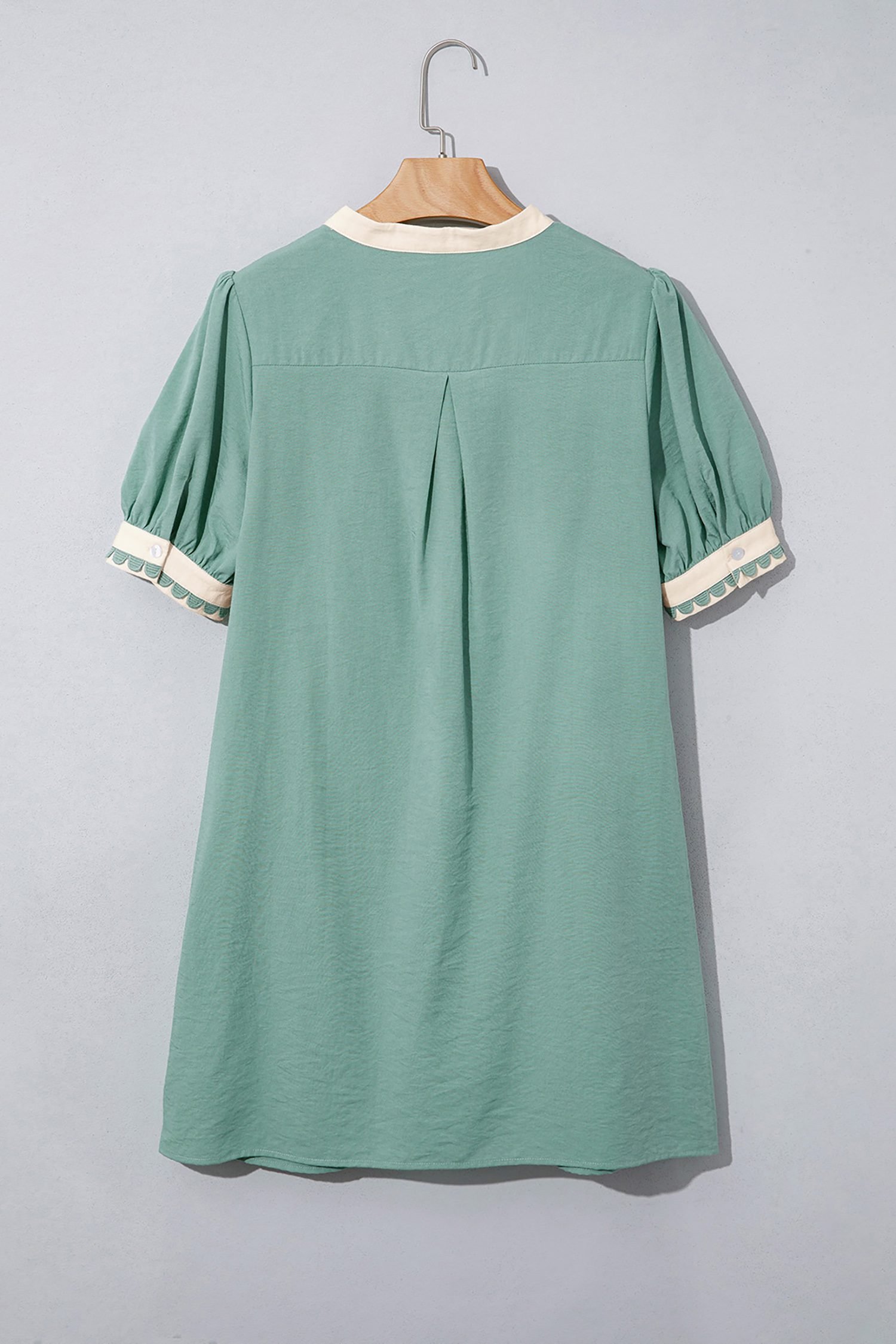 Canton Scallop Color Block Trim Puff Sleeve Mini Dress