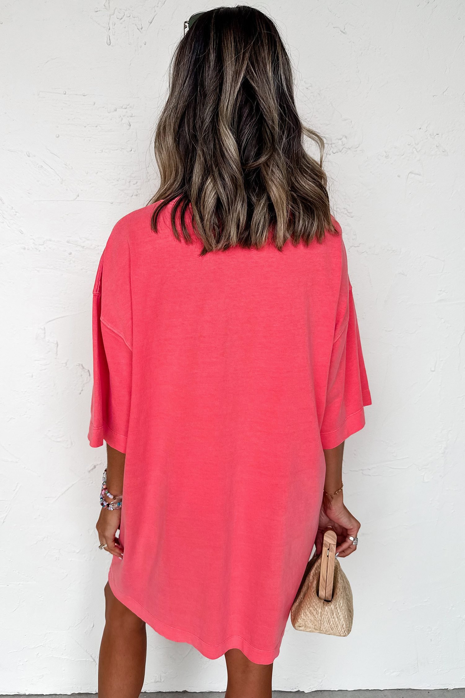 Coral Paradise Drop Shoulder Loose Casual T Shirt Mini Dress