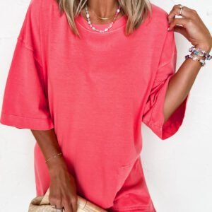 Coral Paradise Drop Shoulder Loose Casual T Shirt Mini Dress