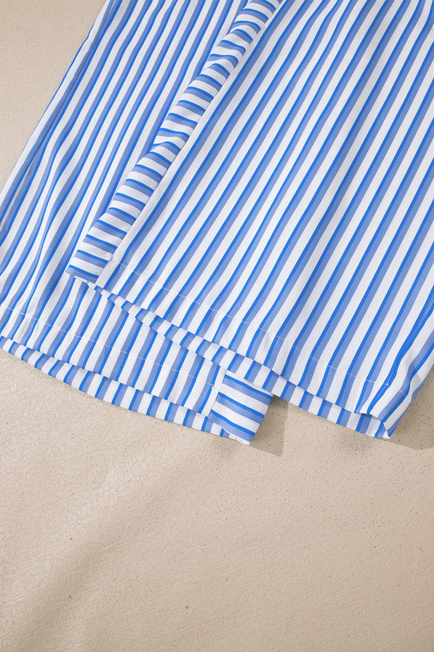Sky Blue Stripe Drawstring Elastic Waist Patch Pocket Wide Leg Ankle-length Pants