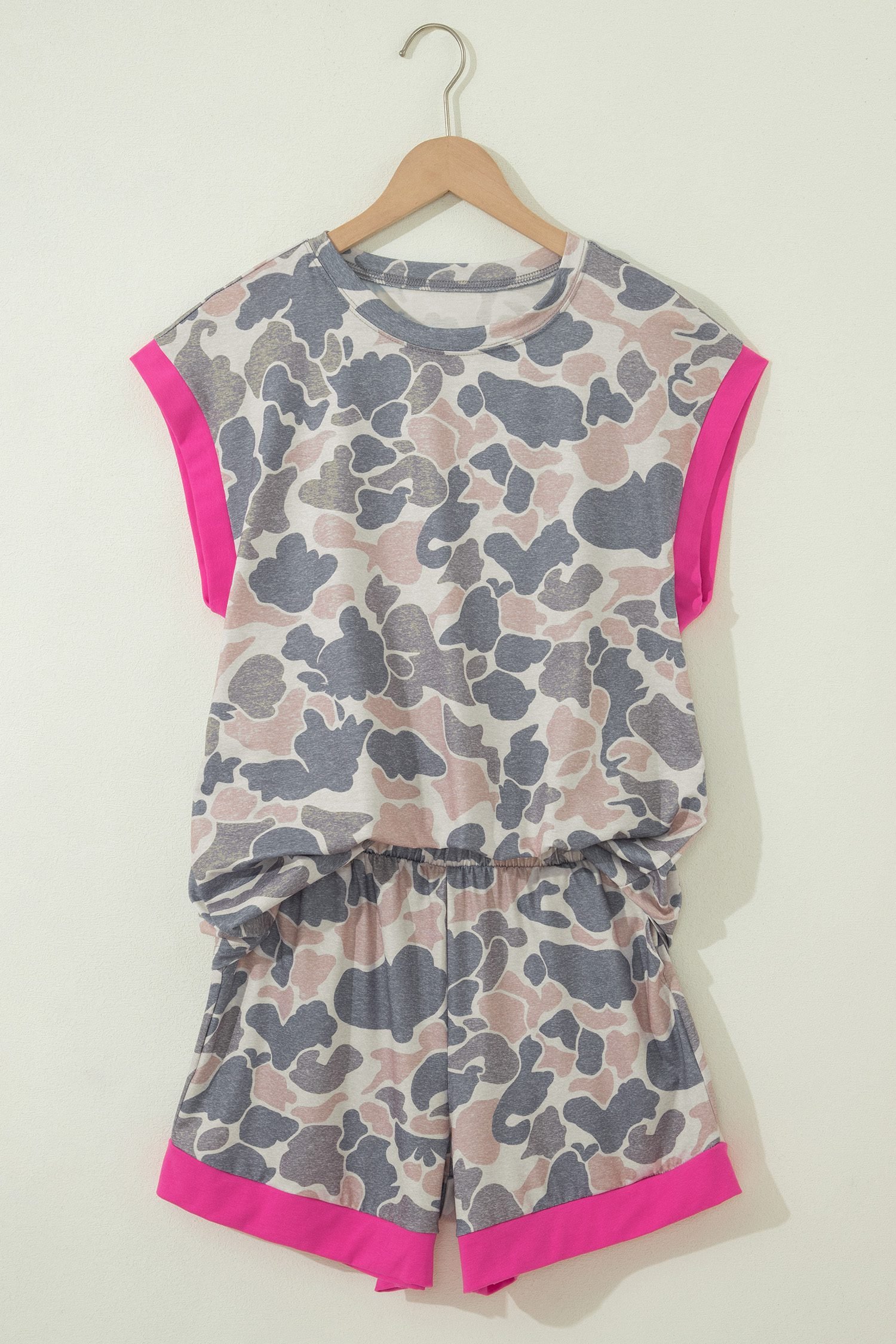 Multicolour Camouflage Contrast Trim Loose Tank Shorts Set