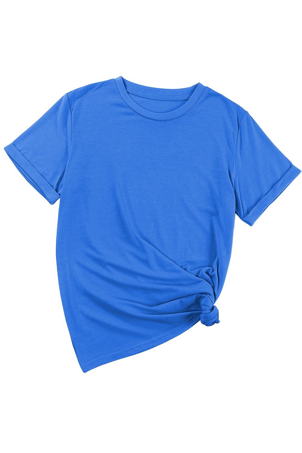 Dark Blue Casual Plain Crew Neck Tee