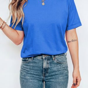 Dark Blue Casual Plain Crew Neck Tee
