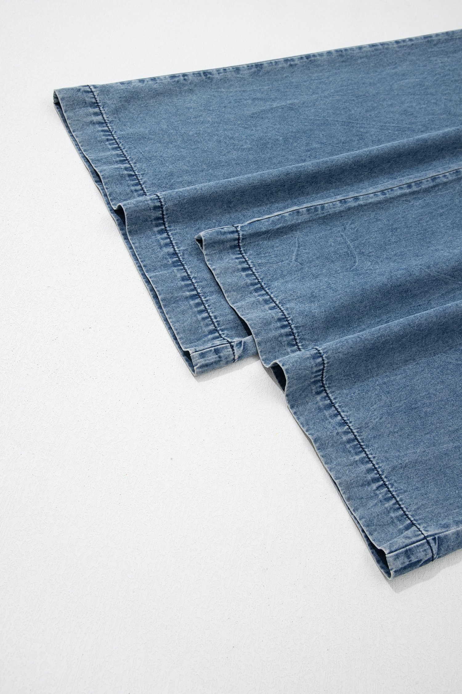 Dusk Blue Acid Wash Pintuck Tie V Neck Denim Wide Leg Jumpsuit