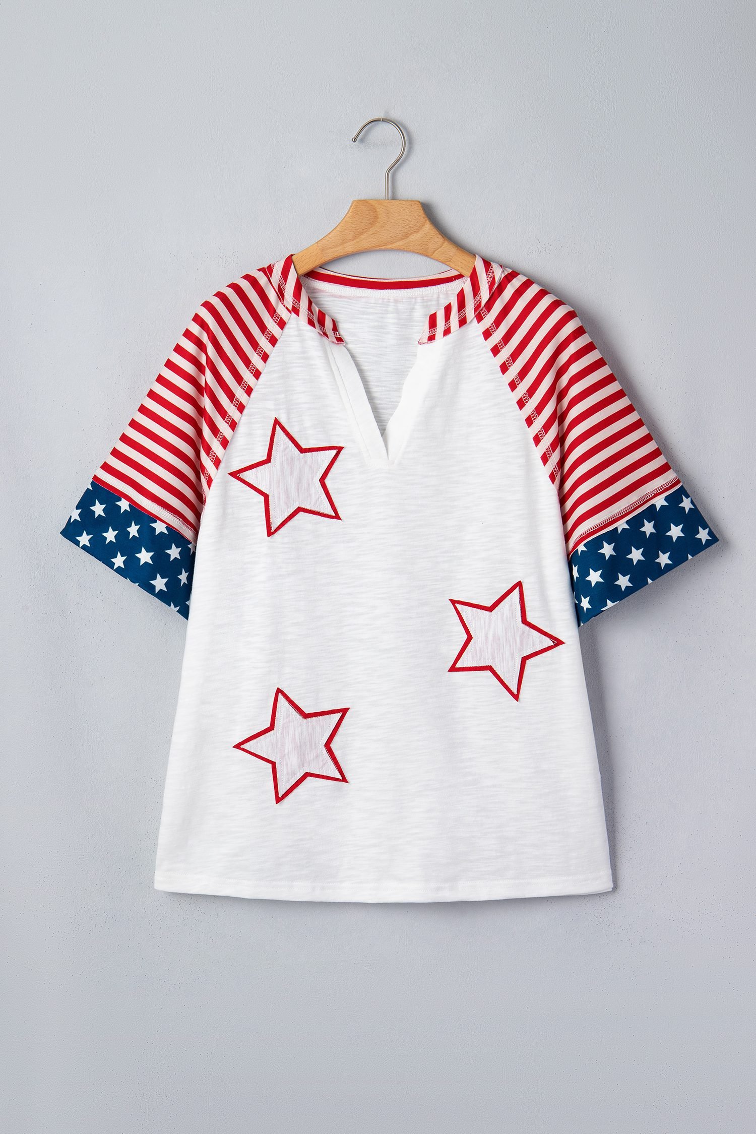 Fiery Red Star Detail Flag Inspired Short Sleeve Top