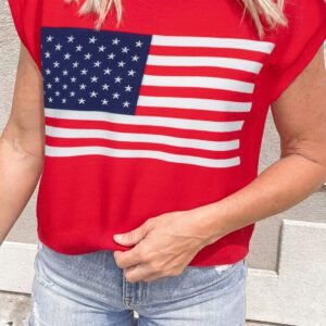 Fiery Red Stars and Stripes Dolman Short Sleeve Sweater