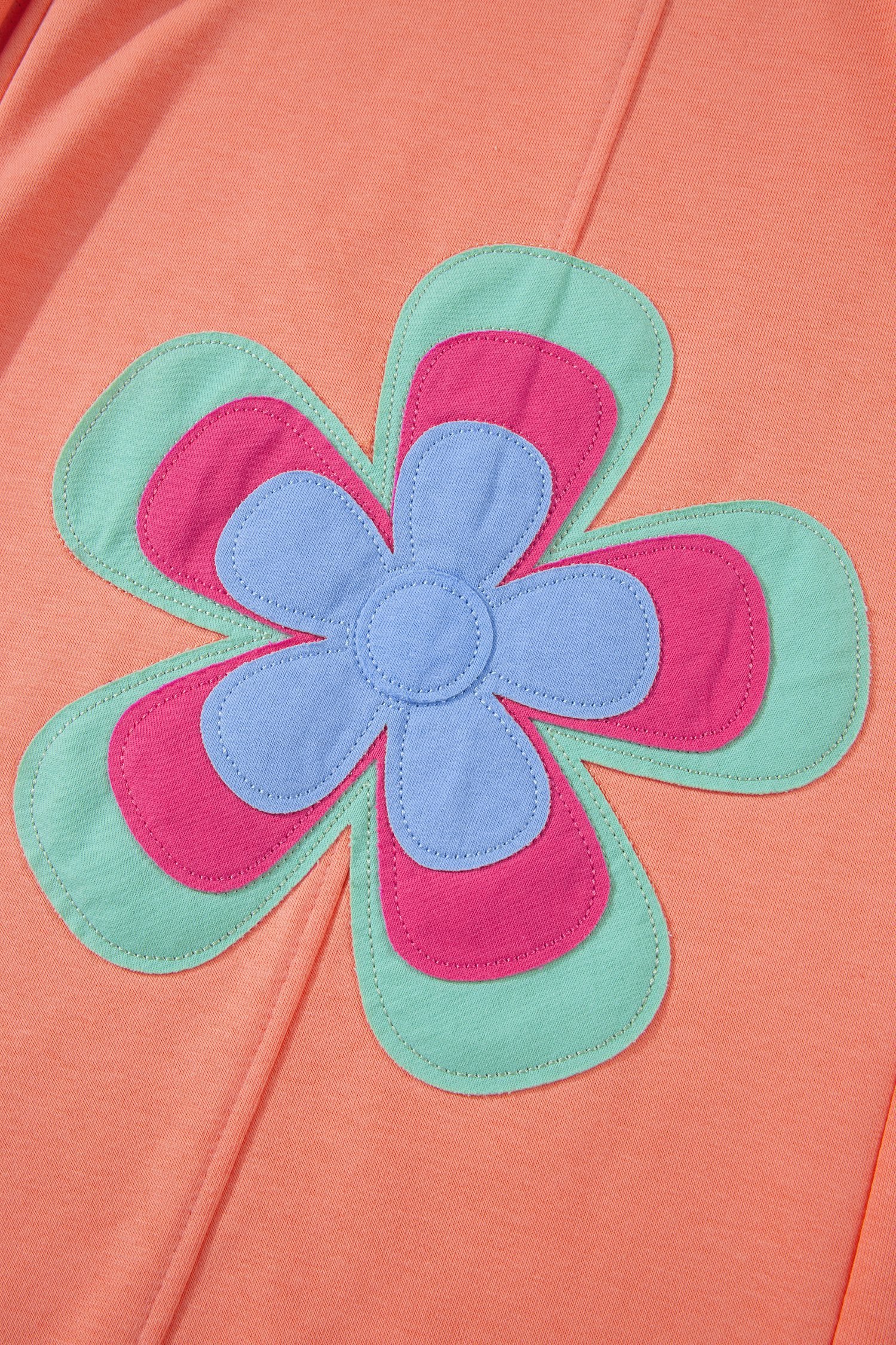 Grapefruit Orange Color Block Flower Patchwork Drawstring Contrasted Elastic Waist Wide Leg Pants