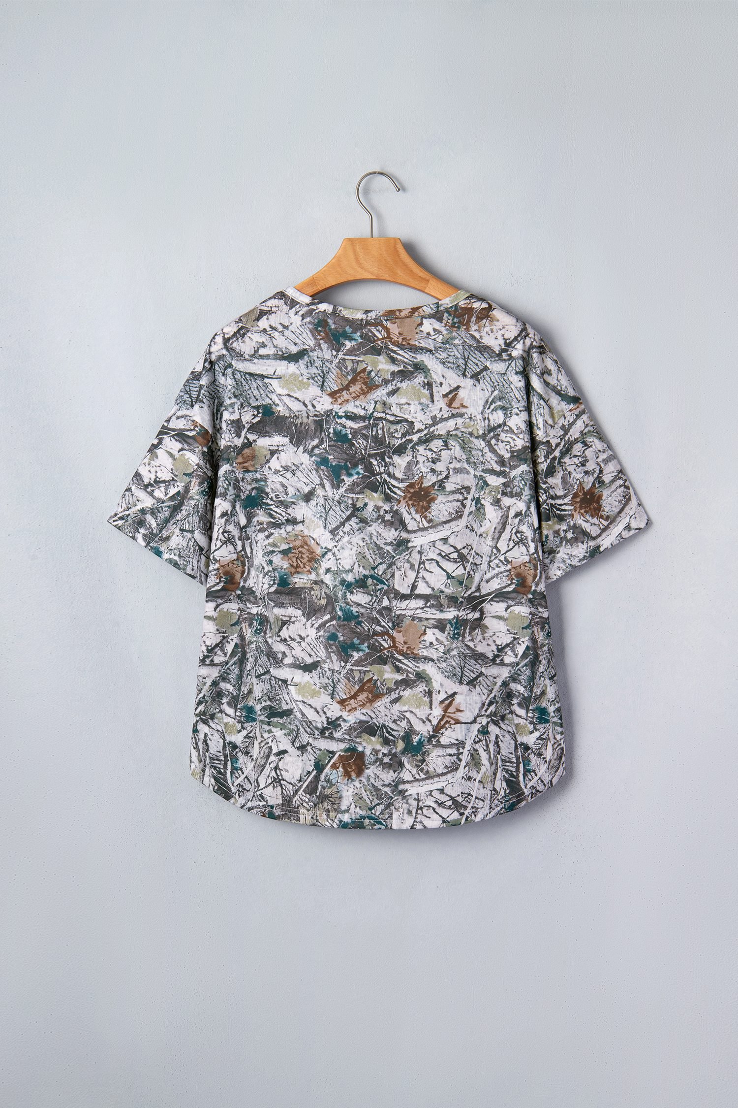 Gray Abstract Woodland Print Tunic Henley T Shirt