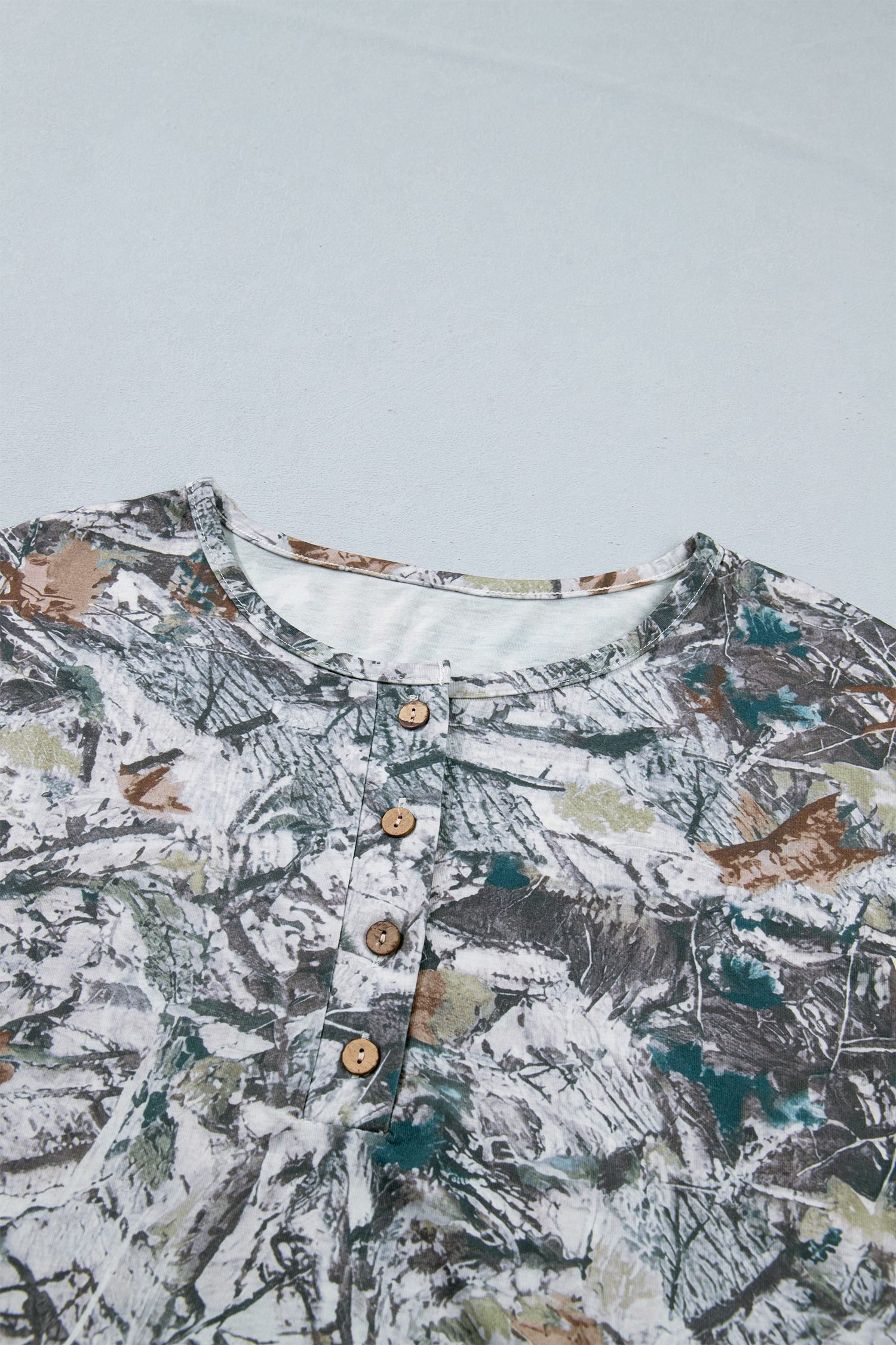 Gray Abstract Woodland Print Tunic Henley T Shirt