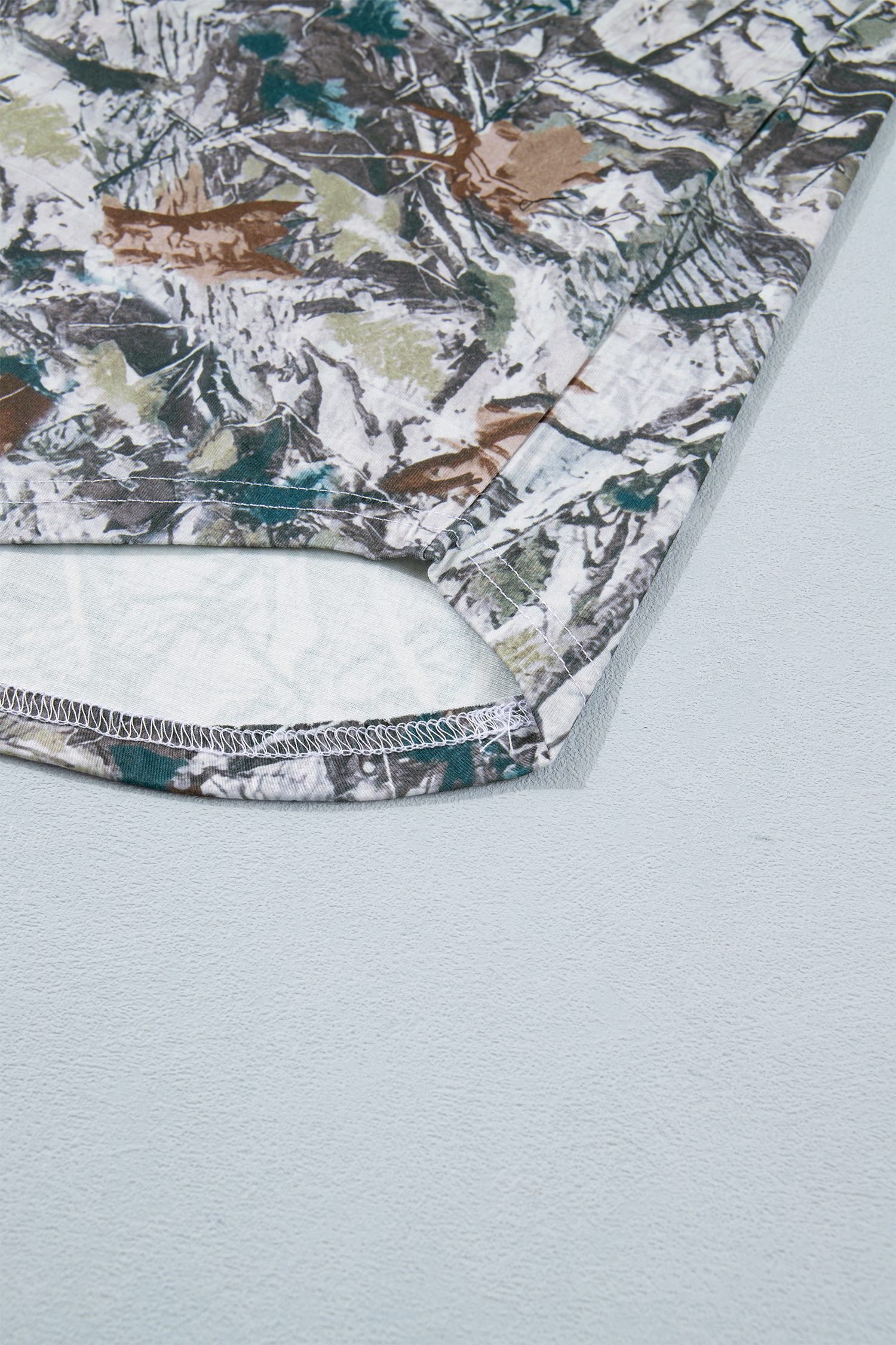 Gray Abstract Woodland Print Tunic Henley T Shirt