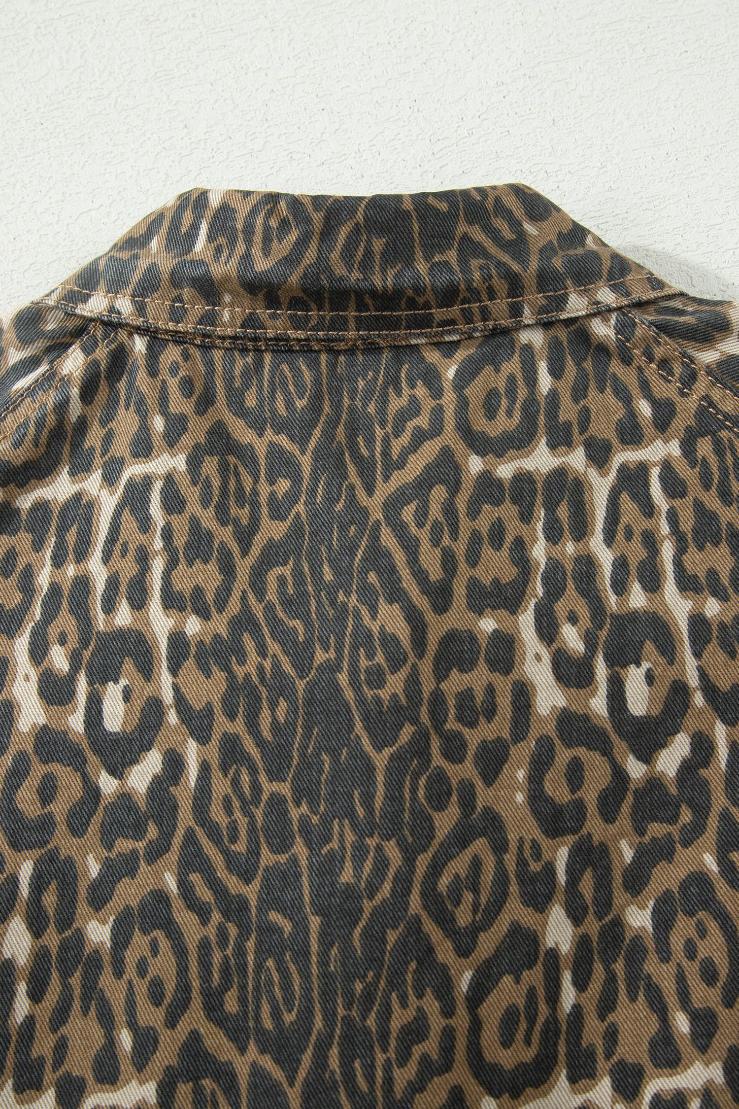 Gray Leopard Print Short Sleeve Pleated Denim Mini Dress