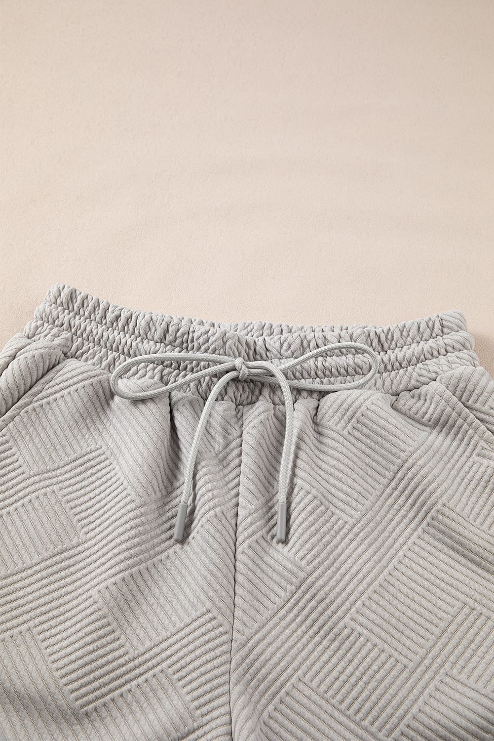 Gray Solid Color Textured Loose Top Casual Two Piece Short Set