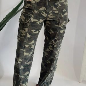 Green Camouflage Print Multi Pocketed Womens Denim Pants