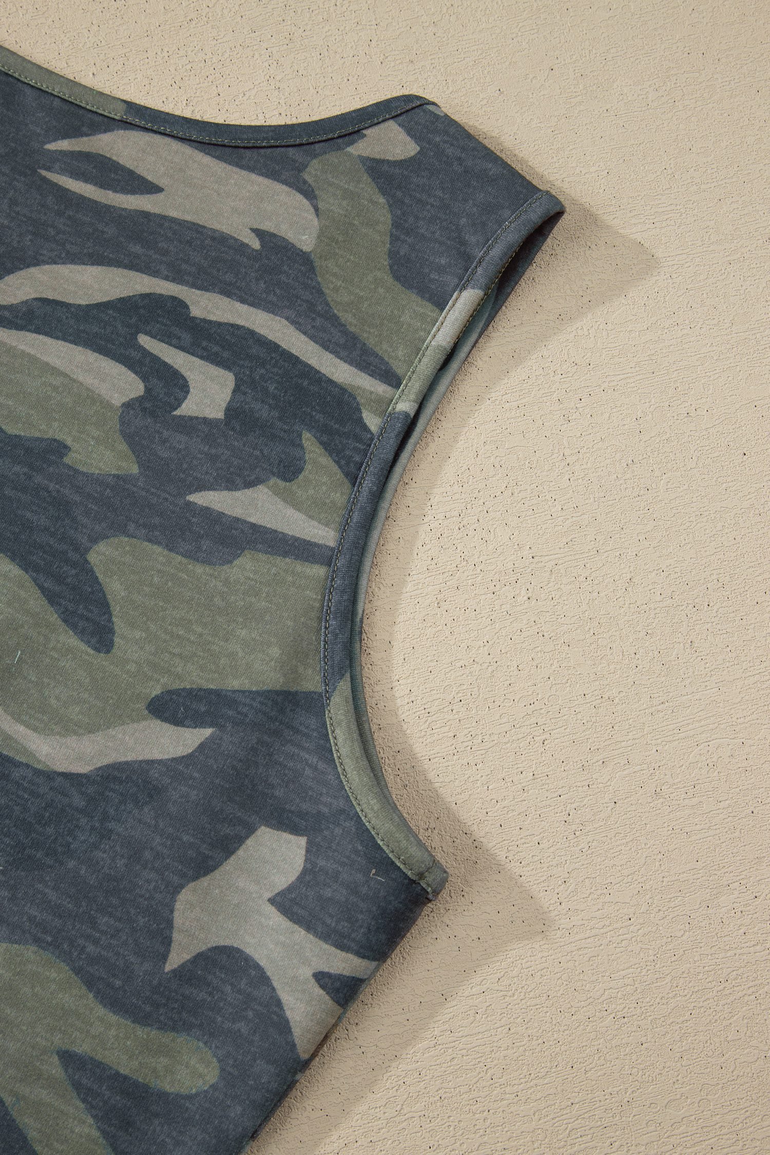 Green Camouflage Print Slim Tank Drawstring Pant Set