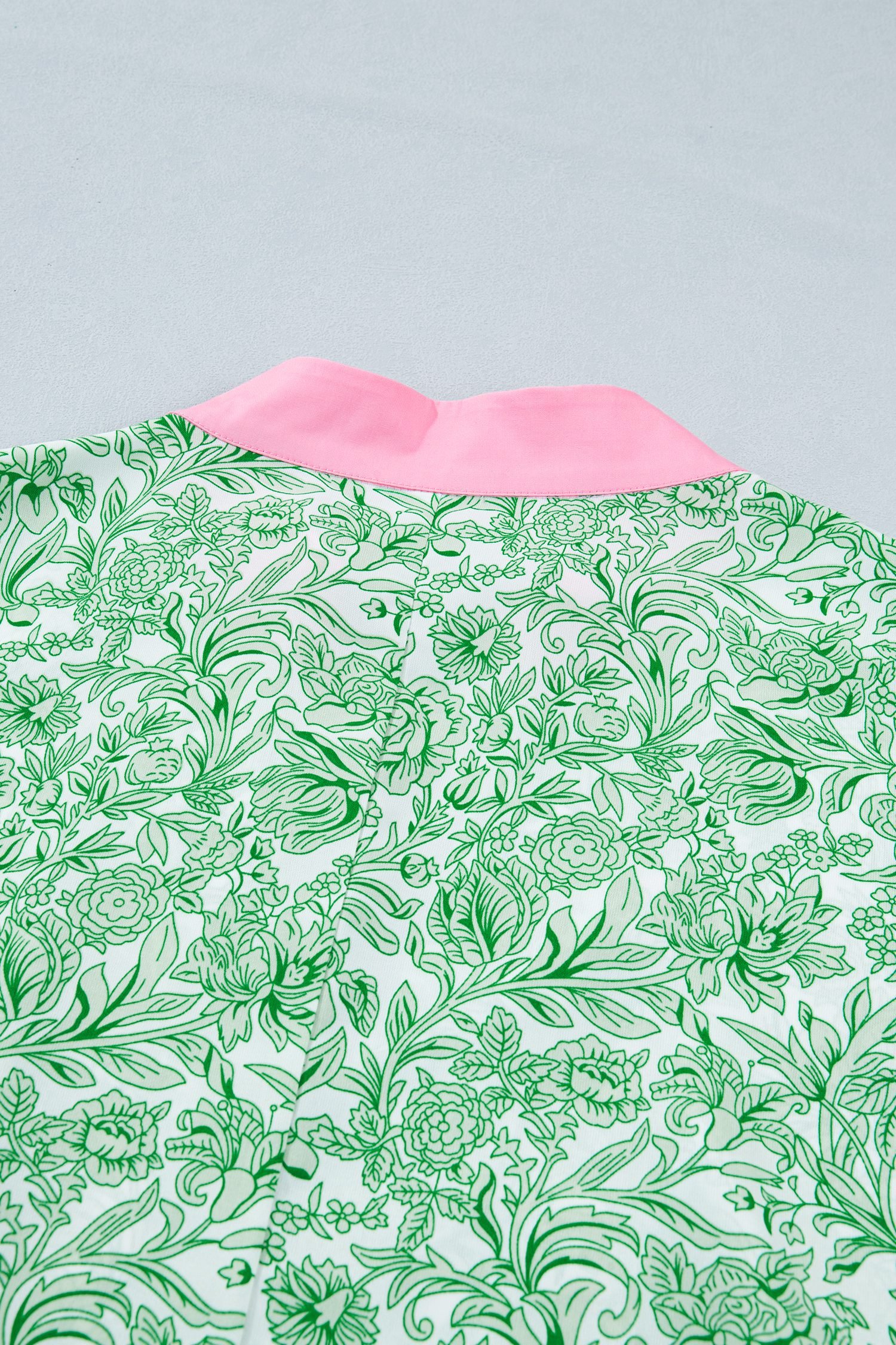 Green Plus Size Contrast Trim Flutter Sleeve Floral Kaftan Maxi Dress
