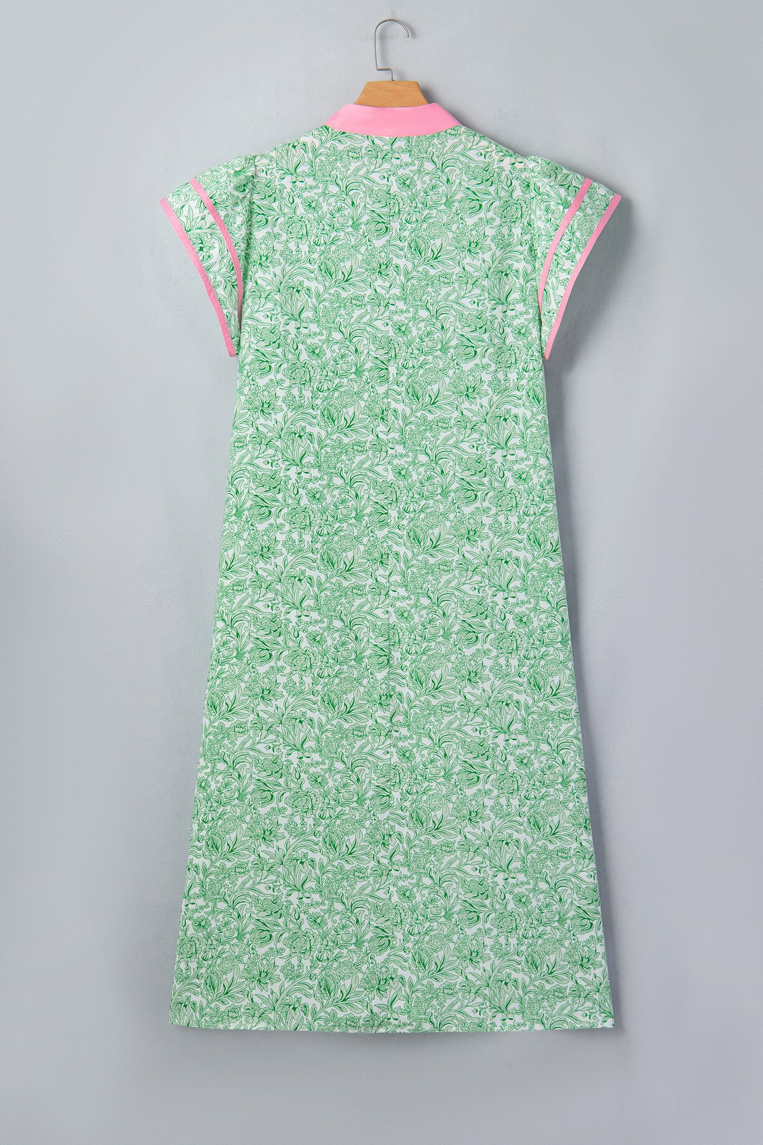 Green Plus Size Contrast Trim Flutter Sleeve Floral Kaftan Maxi Dress