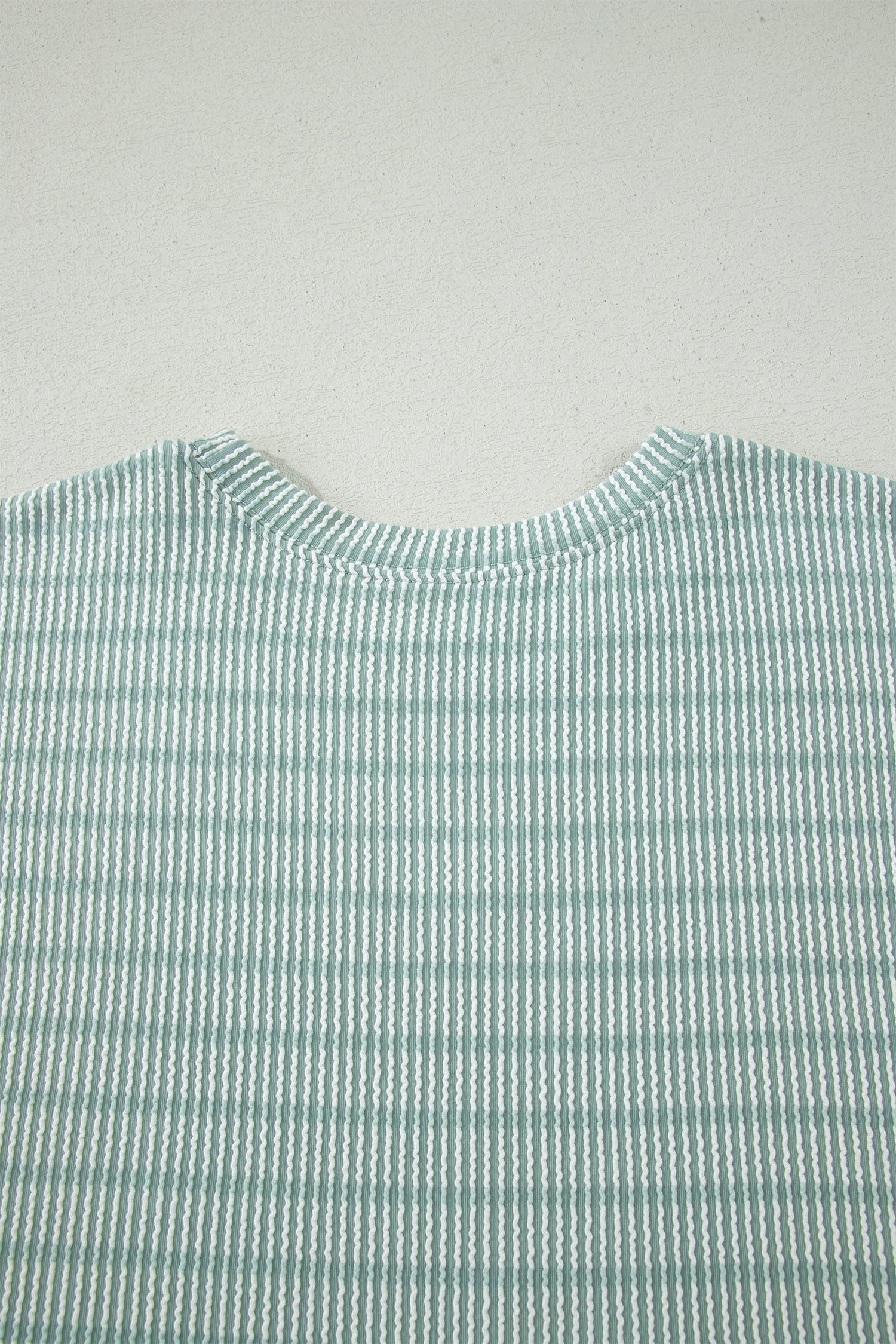 Green Stripe Raised Rib Loose Tee Drawstring Elastic Waist 2pcs Short Set