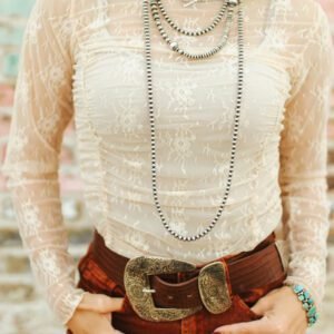 Jet Stream Sheer Floral Mesh Ruched Long Sleeve Top