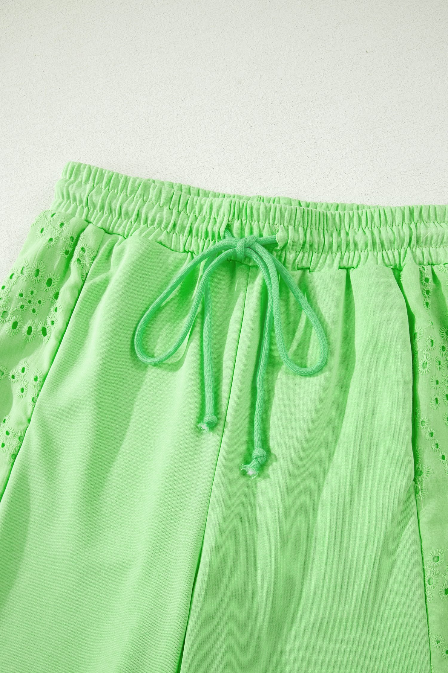 Light Green Lace Patchwork Half Sleeve Top Elastic Waist Pants Two Piece Set