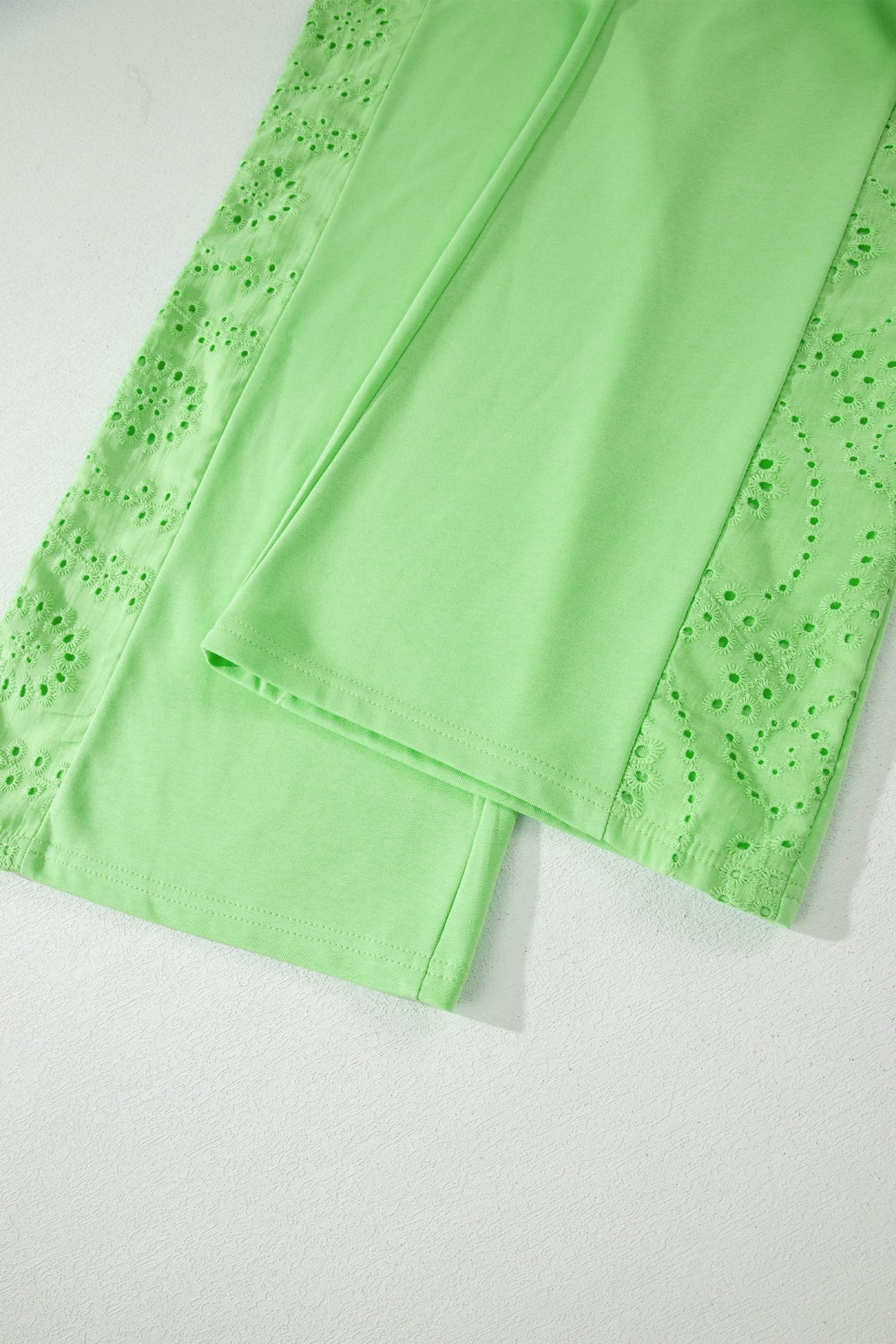 Light Green Lace Patchwork Half Sleeve Top Elastic Waist Pants Two Piece Set