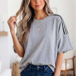 Light Grey Patchwork Detail Raw Edge Oversize Tee