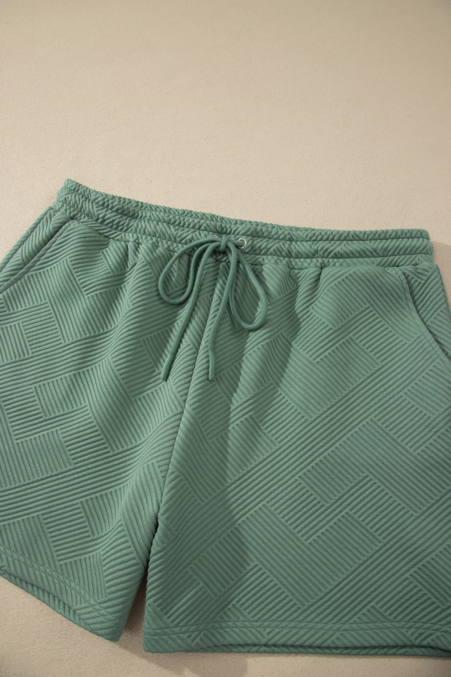 Mineral Blue Plus Size Textured Short Sleeve Top Drawstring Shorts Set