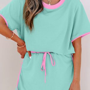 Moonlight Jade Colorblock Edge Drop Shoulder T Shirt and Skort 2Pcs Set