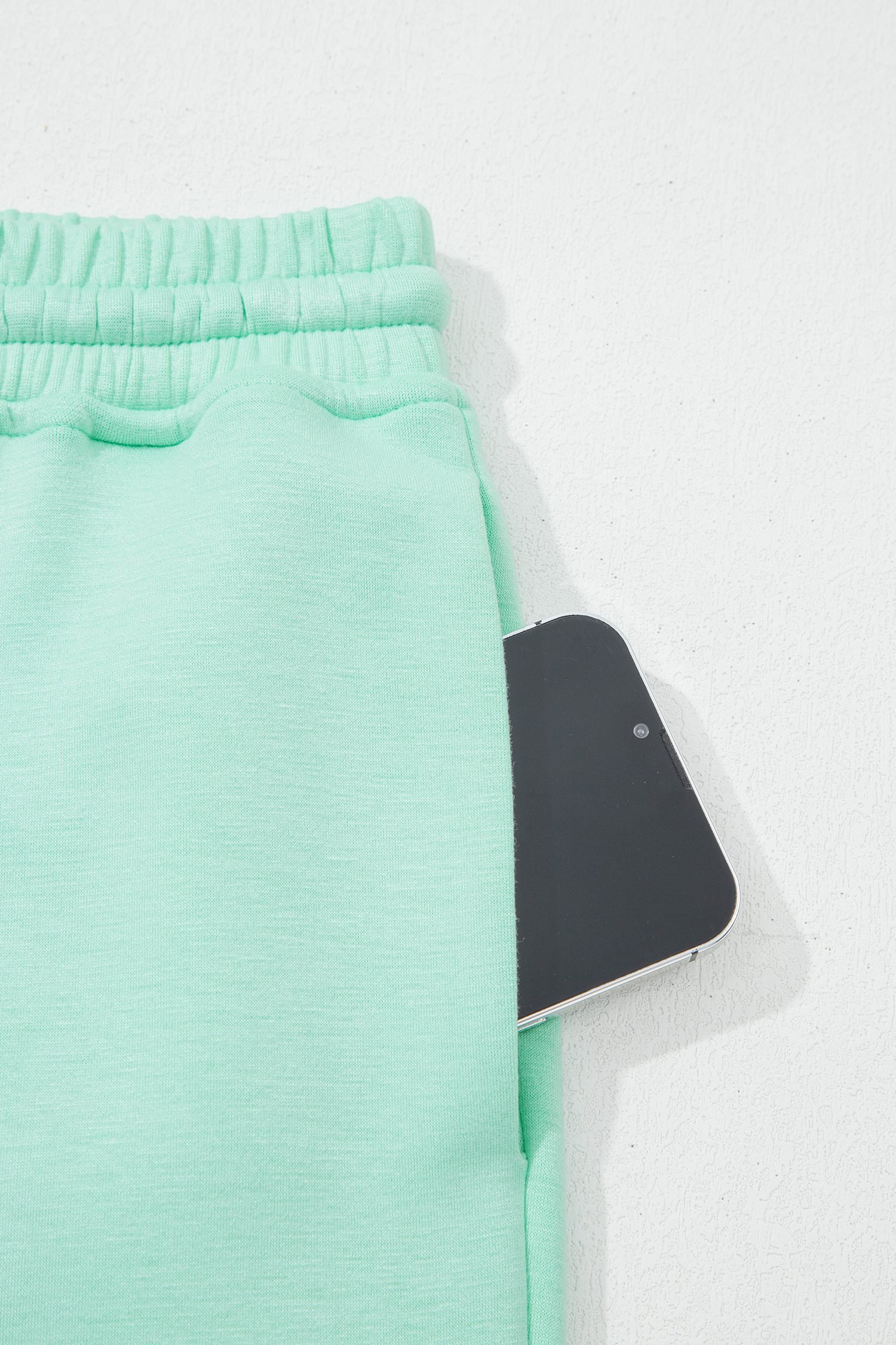 Moonlight Jade Drawstring Elastic Waistband Solid Color Two Piece Casual Set