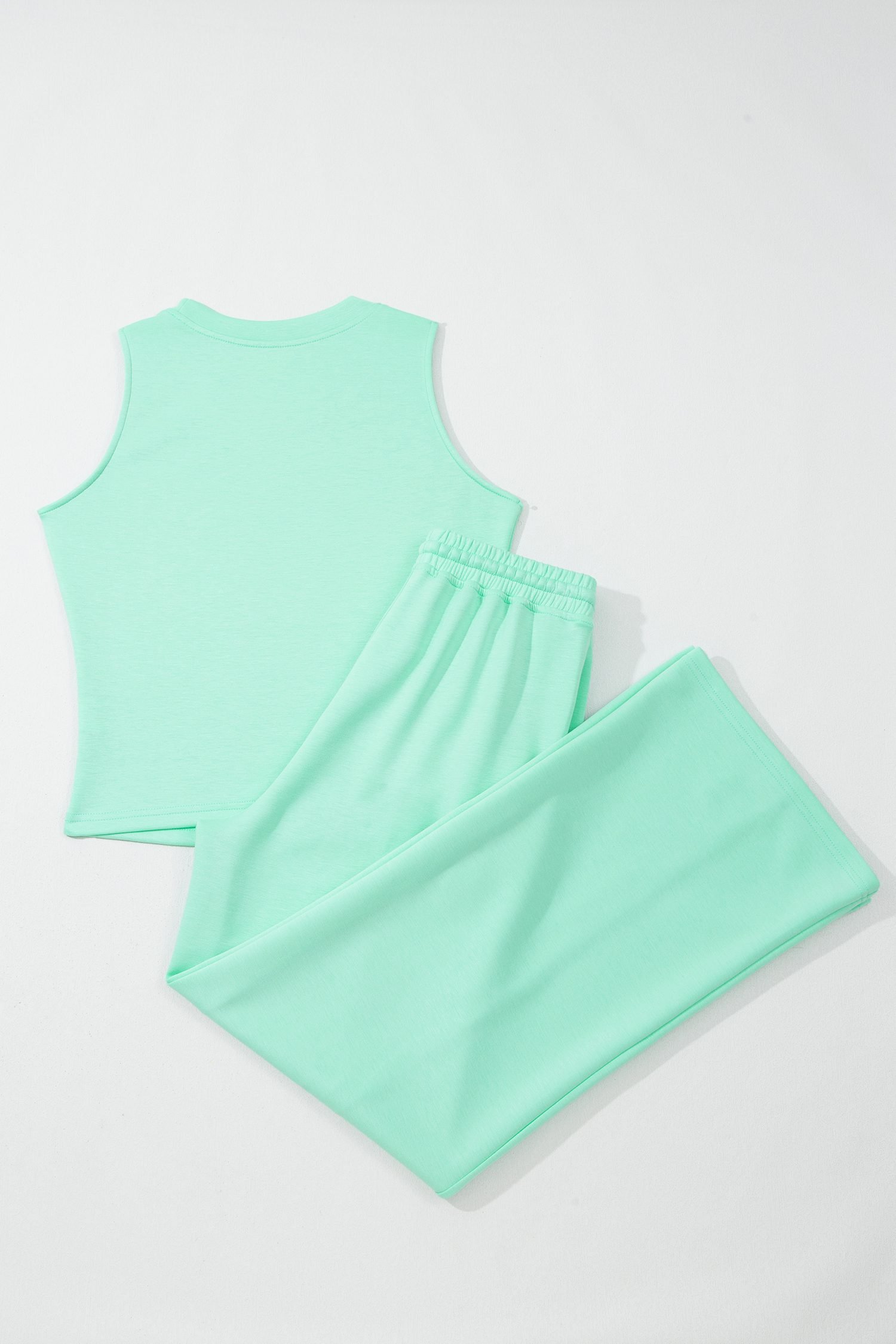 Moonlight Jade Drawstring Elastic Waistband Solid Color Two Piece Casual Set