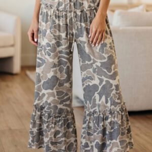 Multicolour Camo Print Wide Leg Casual Pants