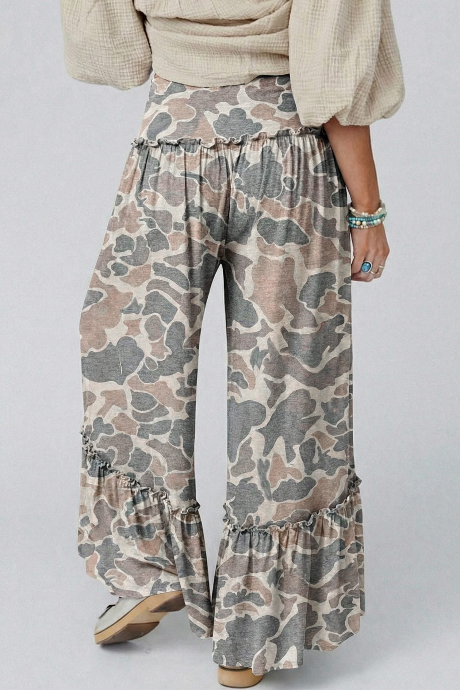Multicolour Camo Print Wide Leg Casual Pants