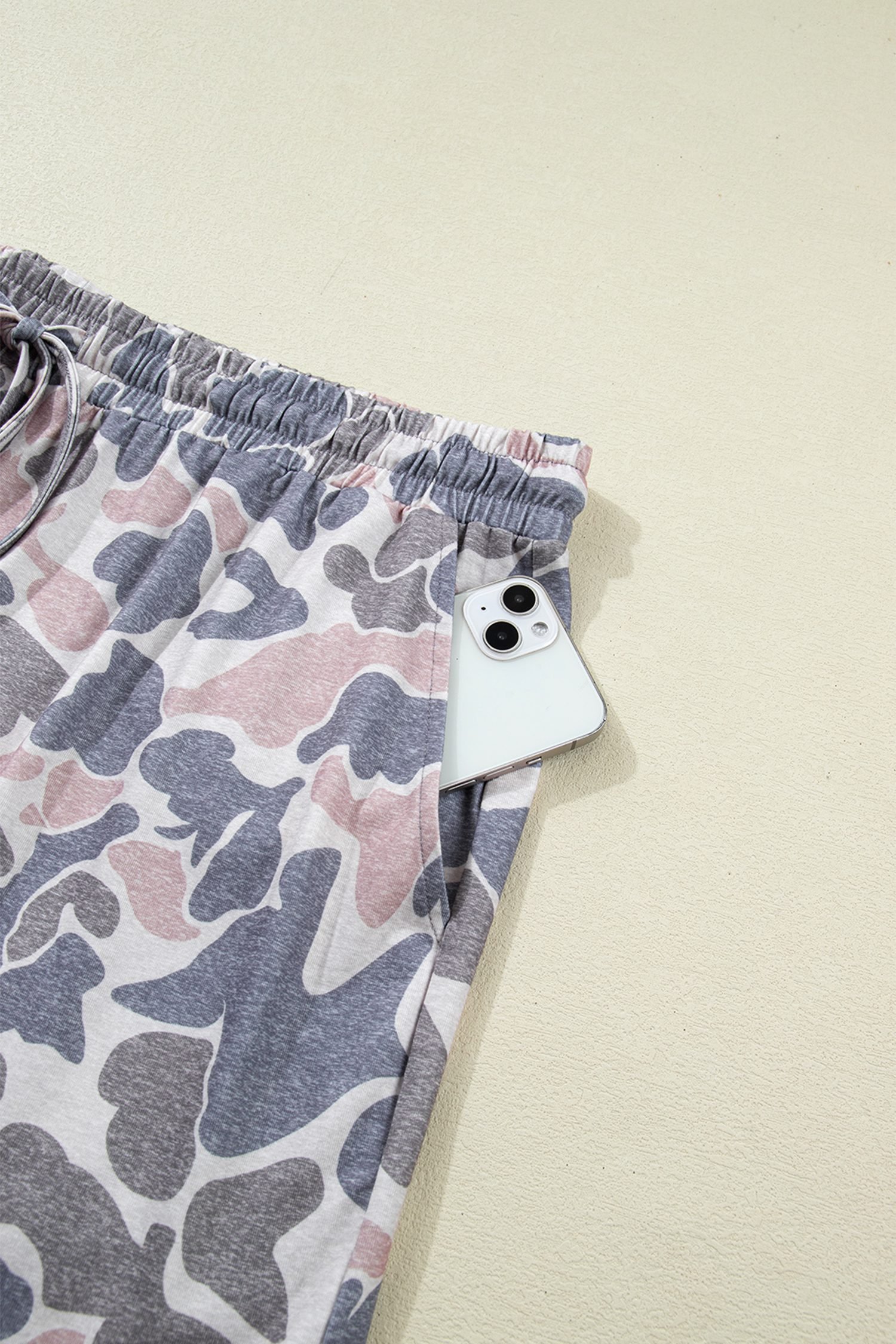 Multicolour Plus Size Camouflage Print Casual Tee and Shorts Set