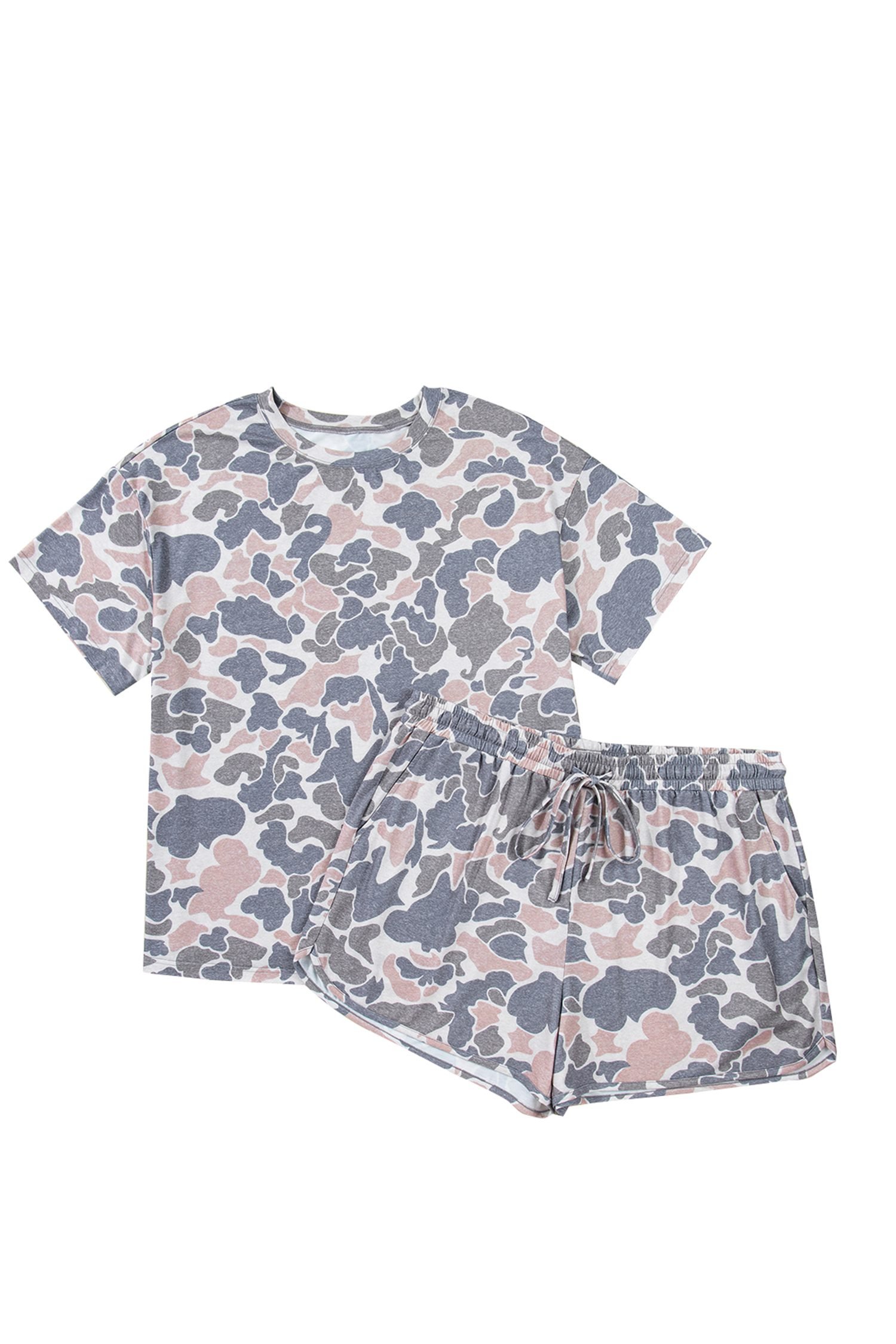 Multicolour Plus Size Camouflage Print Casual Tee and Shorts Set