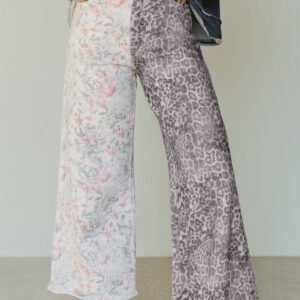Multicolour Retro Floral Leopard Contrast Patchwork Raw Hem Jeans