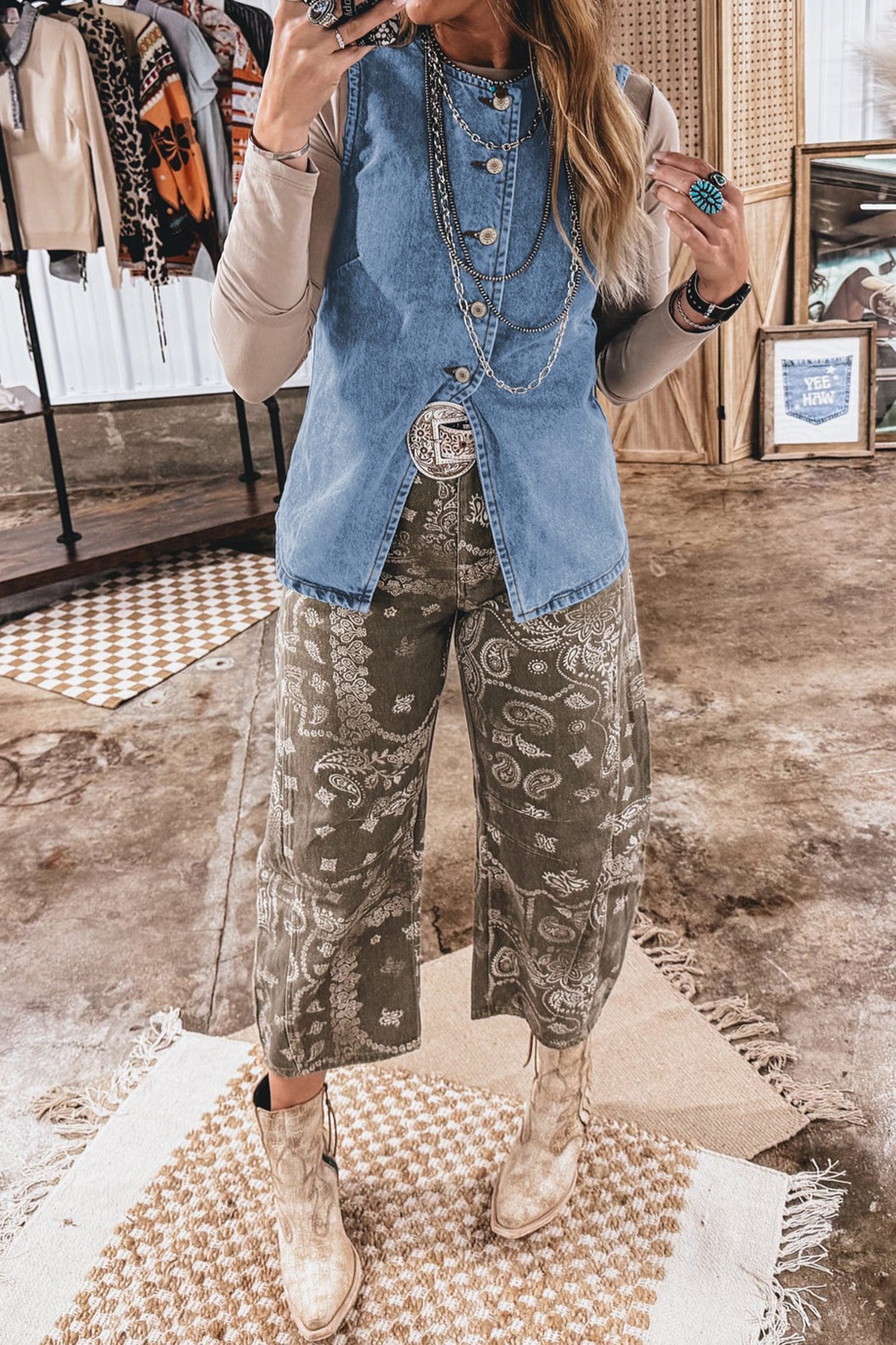 Myosotis Buttoned Front Slit Denim Vest
